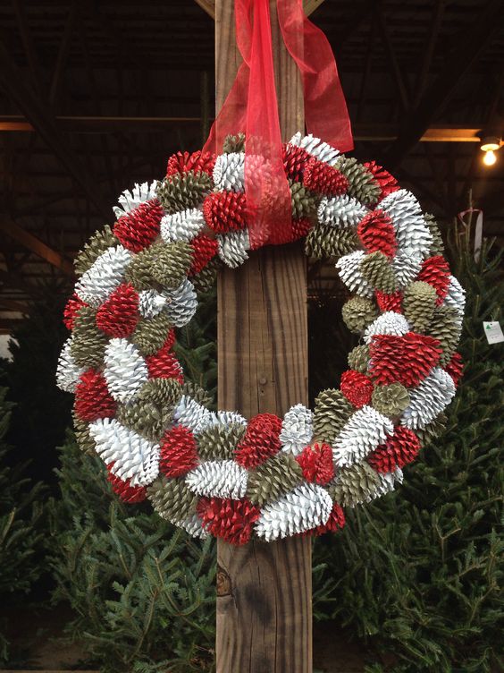 Red & White Pinecone Wreath