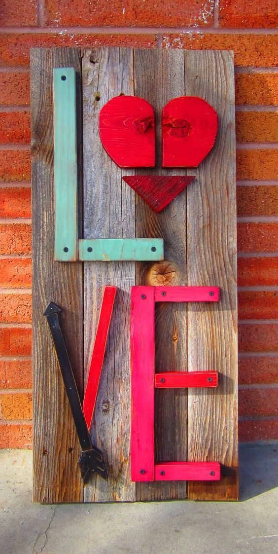 Valentines Front Porch Decor - reclaimed wood porch sign