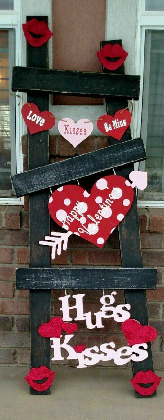 Valentines Front Porch Decor - Valentines Ladder