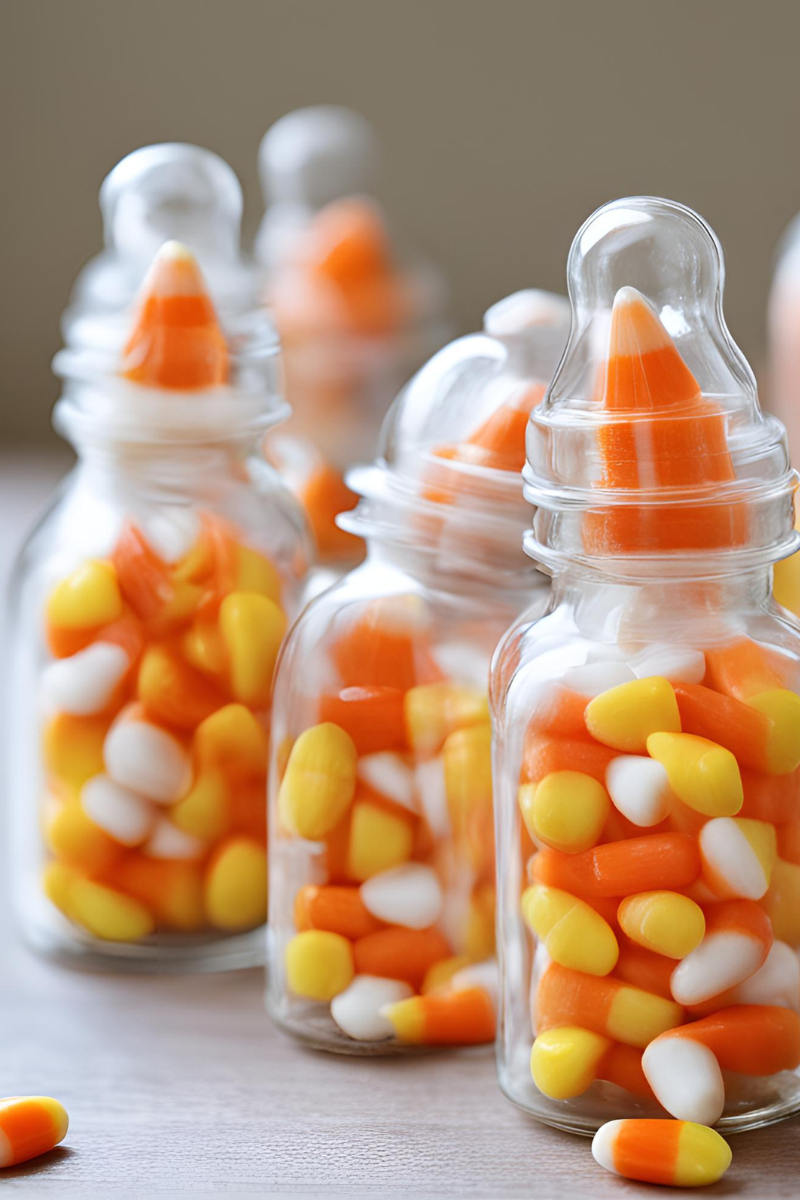 candy corn in baby bottles