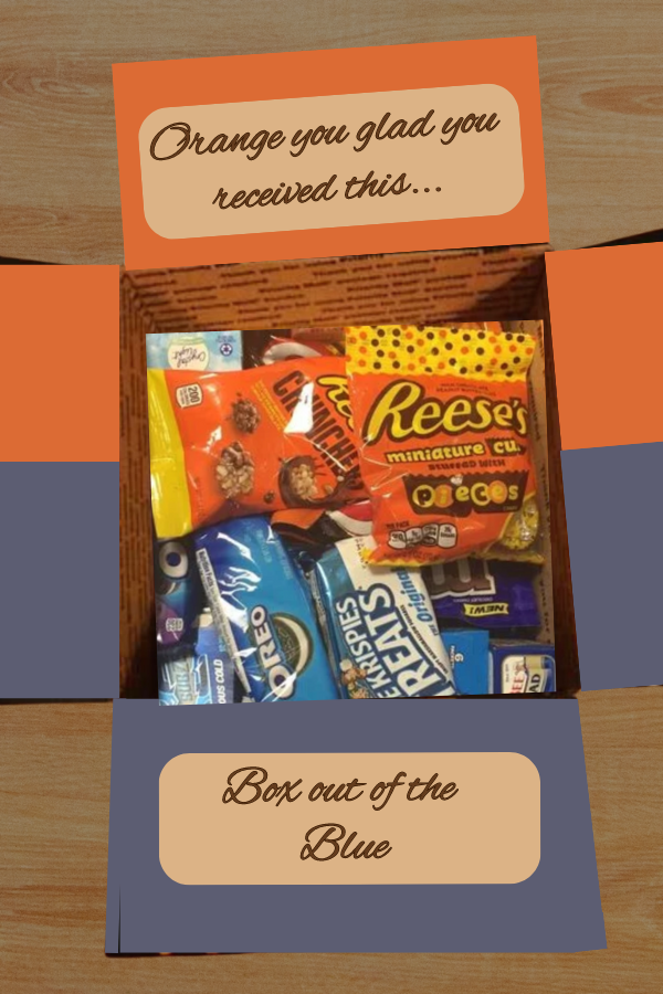 orange and blue care package for halloween