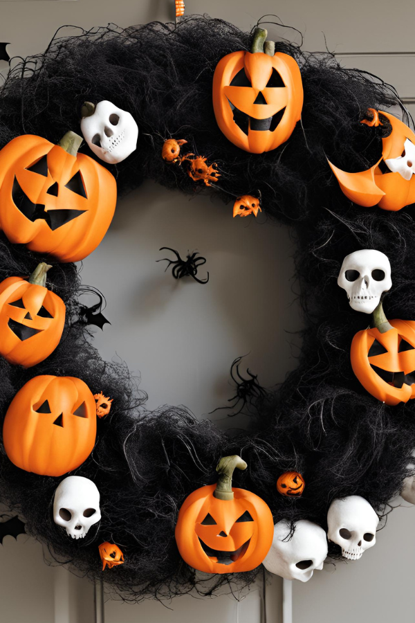 halloween wreath with pumpkins