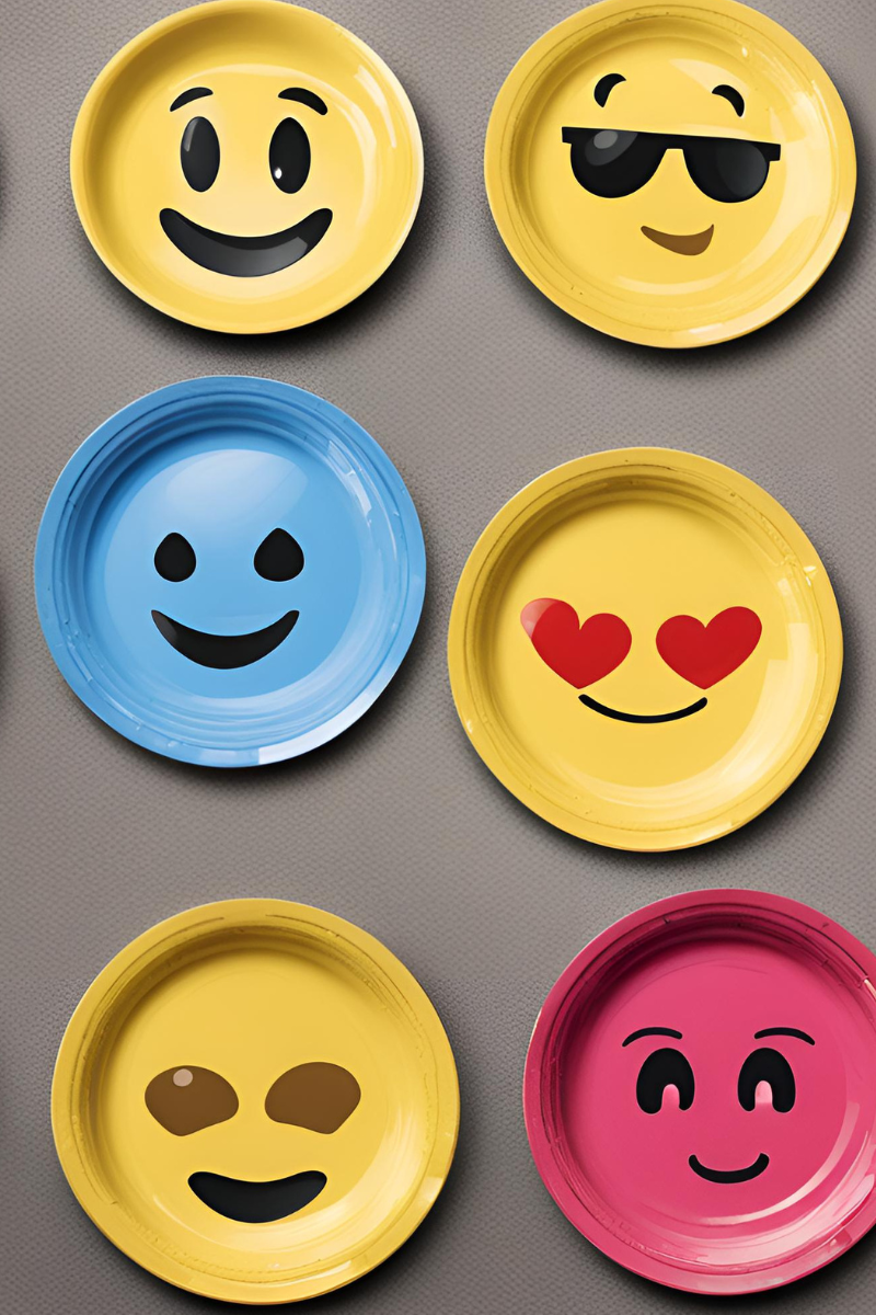 emoji back drop made from plastic plates
