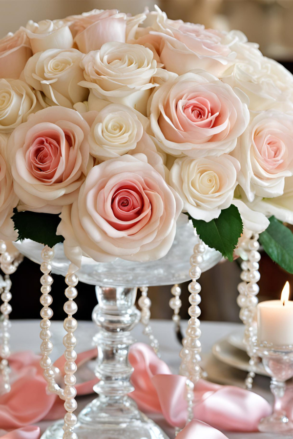 rose and pearl centerpieces