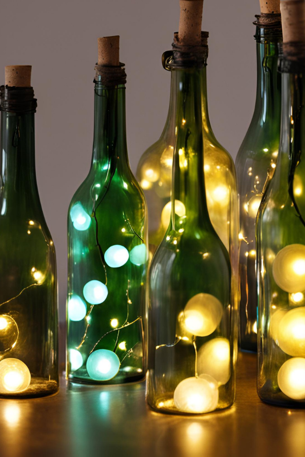 fairy lights in wine bottles