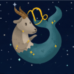 Illustration of a cartoon Capricorn sea-goat with a starry background, representing zodiac-themed party inspiration.