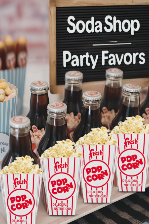 Retro soda shop party favors display