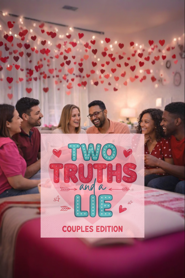 Couples playing Two Truths and a Lie at a Valentine’s Day party