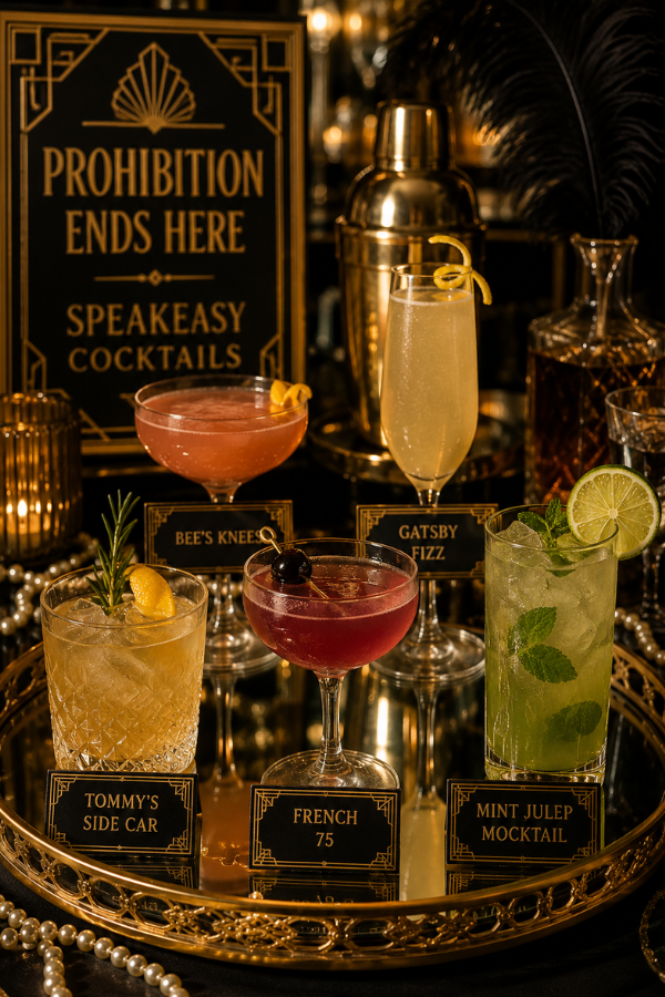 Vintage cocktails for a 1920s dinner party.